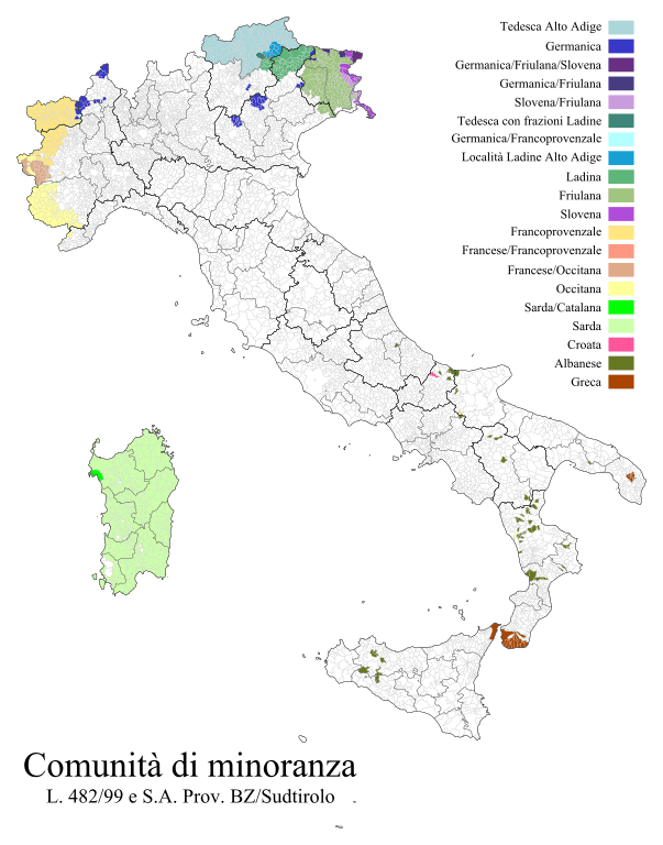 communities recognized by italy as historical minority languages