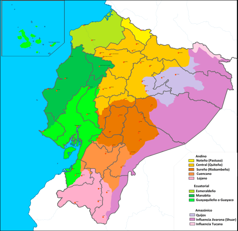 map of spanish dialects in ecuador