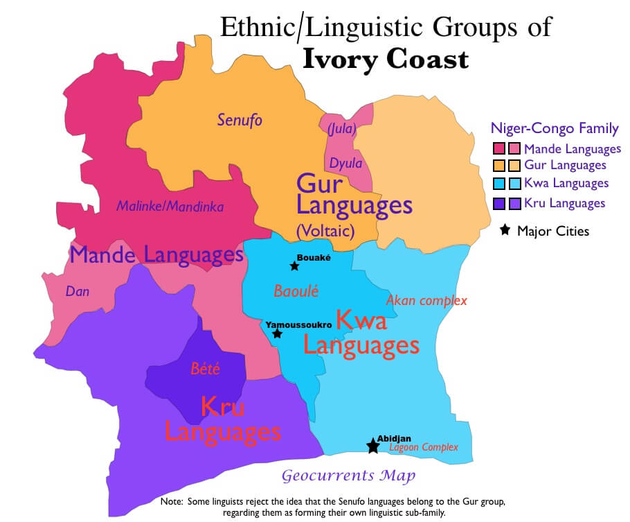 map of language groups in ivory coast