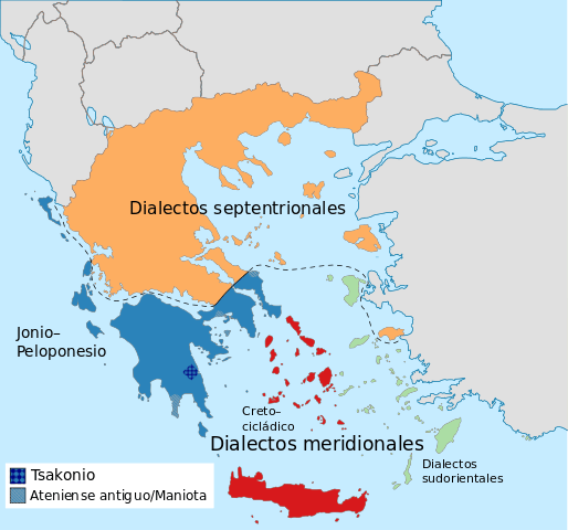 map greek dialects in greece
