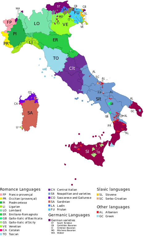 linguistic map languages ​​italy
